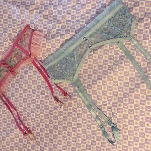 Lot of 2 For Love and Lemons Victoria Secret XL Garter Belt Suspenders Pink Blue